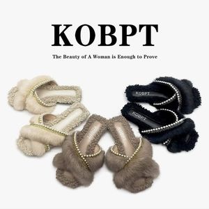 ✨️Women's fluffy plush open toe cross-band indoor/outdoor rubber sole slippers ✨
